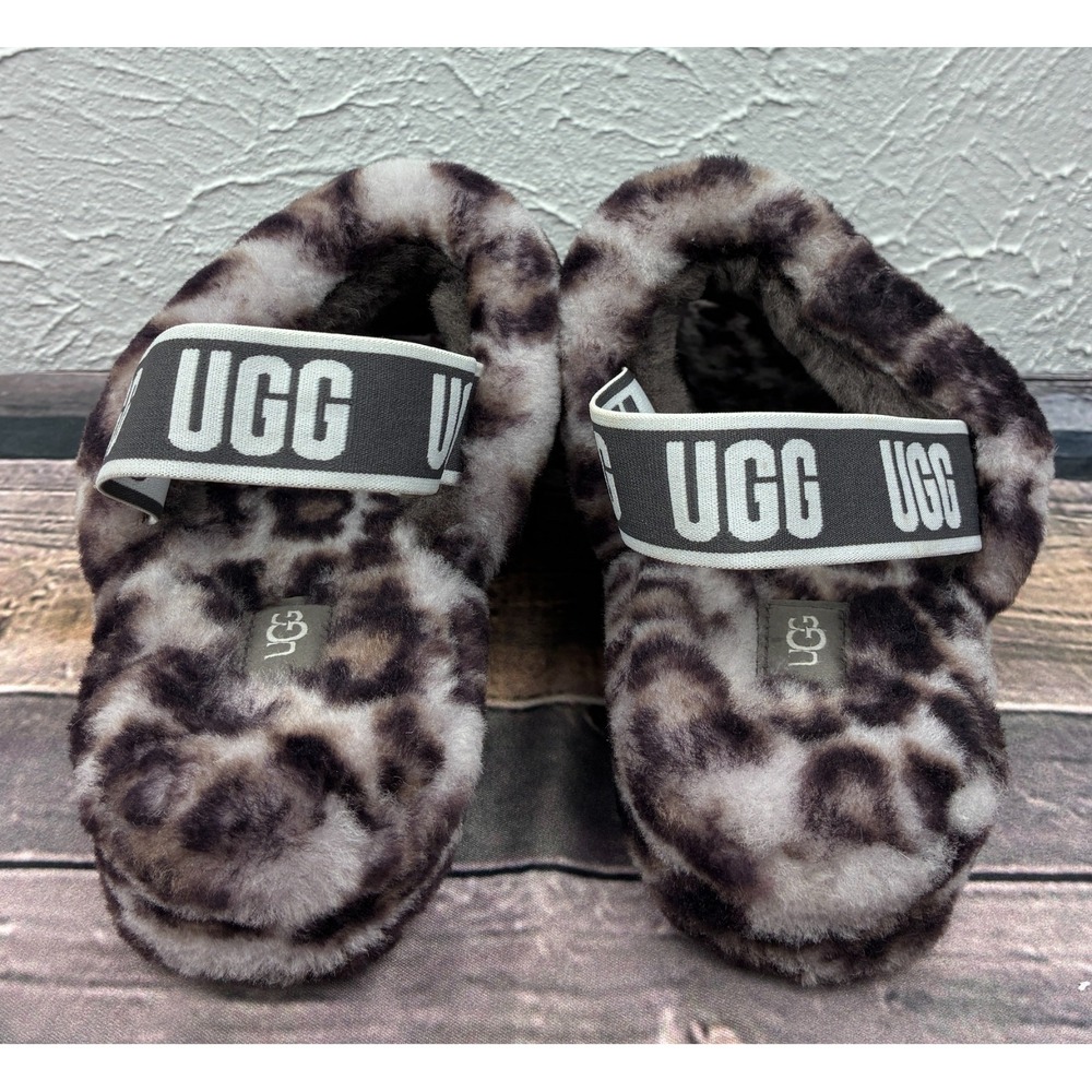 UGG Fluff Yeah Slide Panther Print Slippers Womens 9 Leopard Logo Strap 1120903 - Picture 4 of 8